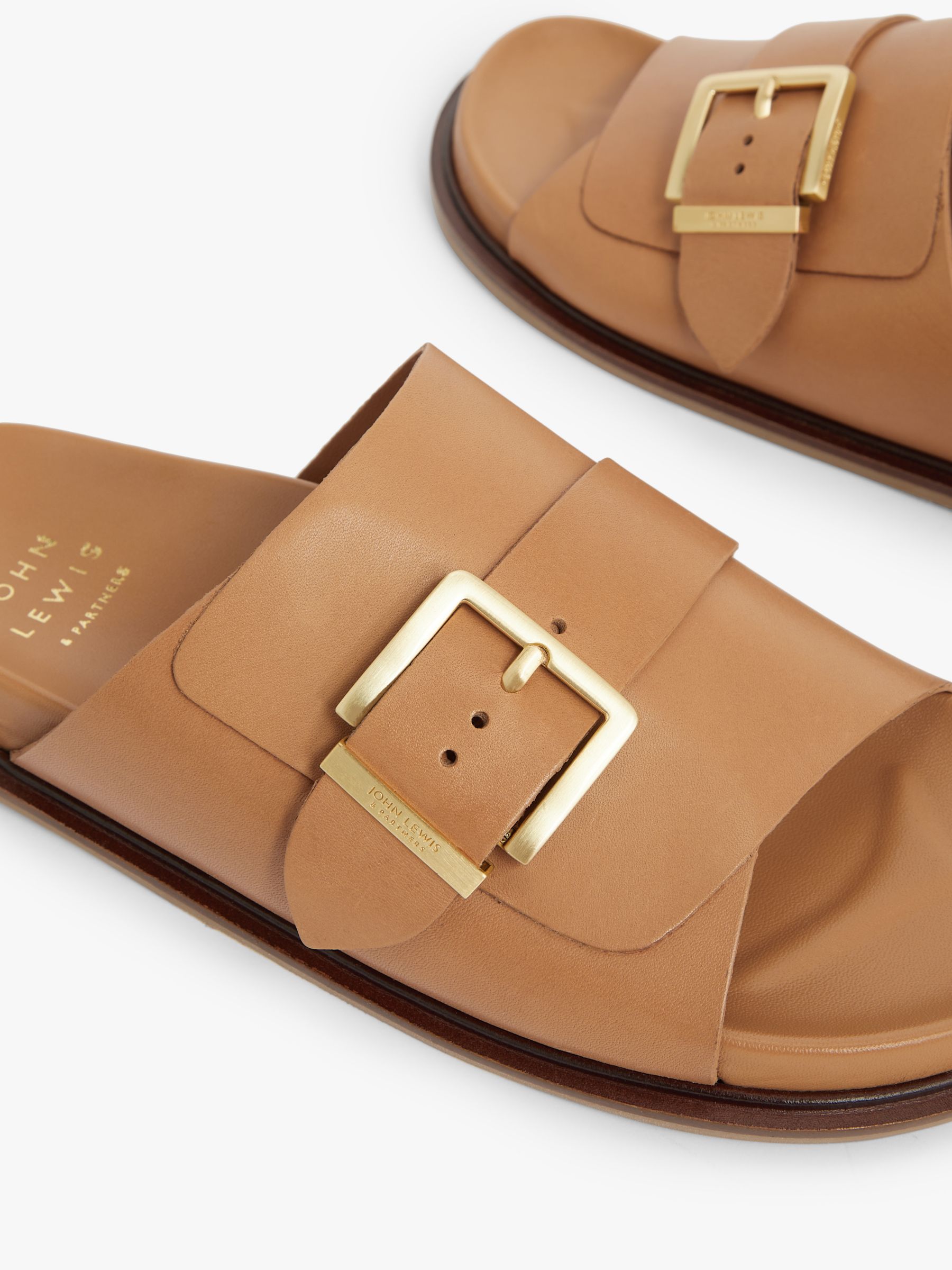 John Lewis Lira Leather Buckle Footbed Mule Sandals Tan 3