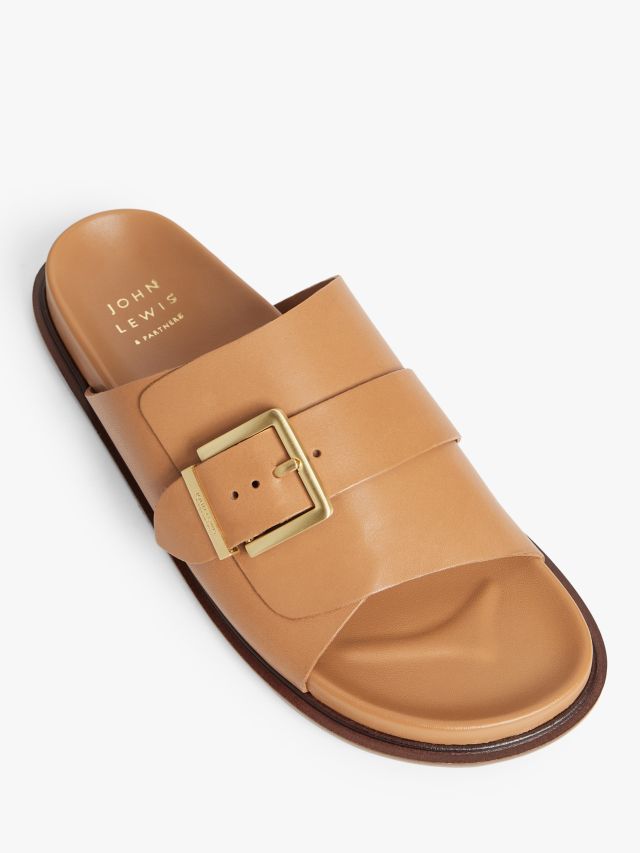 John Lewis Lira Leather Buckle Footbed Mule Sandals Tan 3