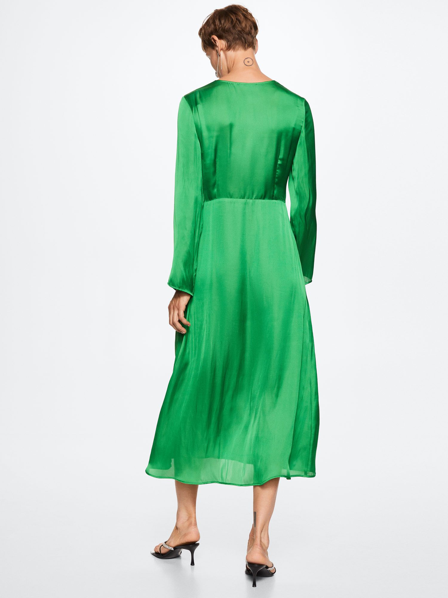 Mango Plunge Neck Midi Dress, Green at John Lewis & Partners