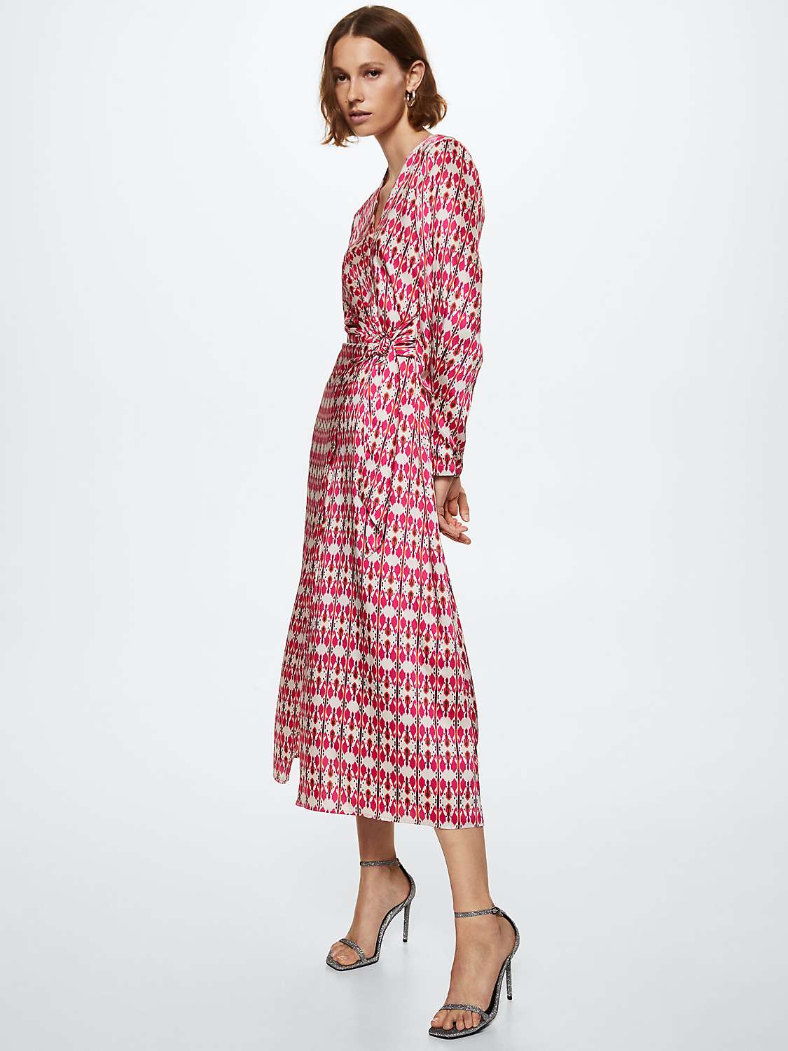 Mango Silvie Geometric Midi Dress, Bright Pink at John Lewis & Partners