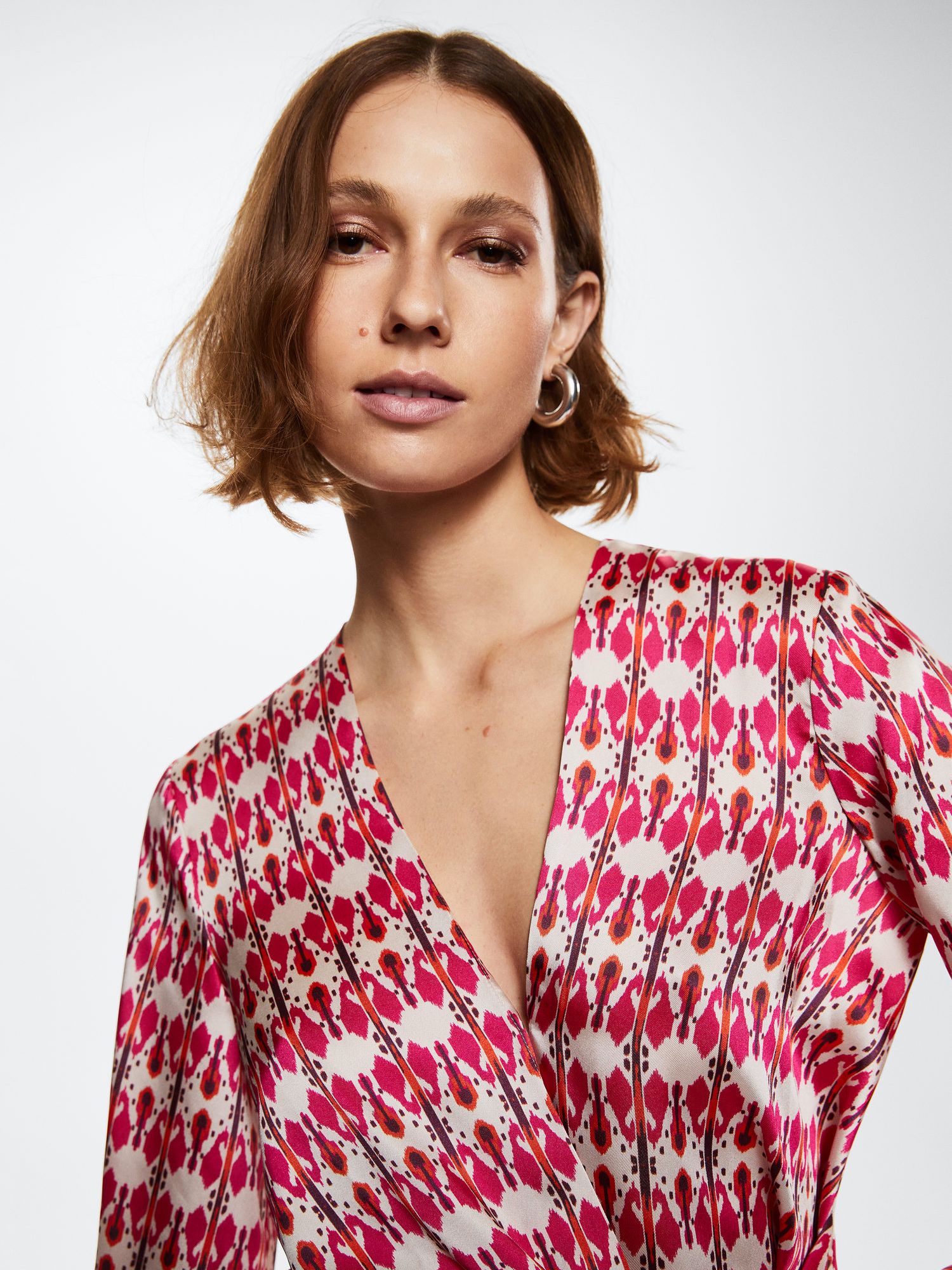 Mango Silvie Geometric Midi Dress, Bright Pink at John Lewis & Partners