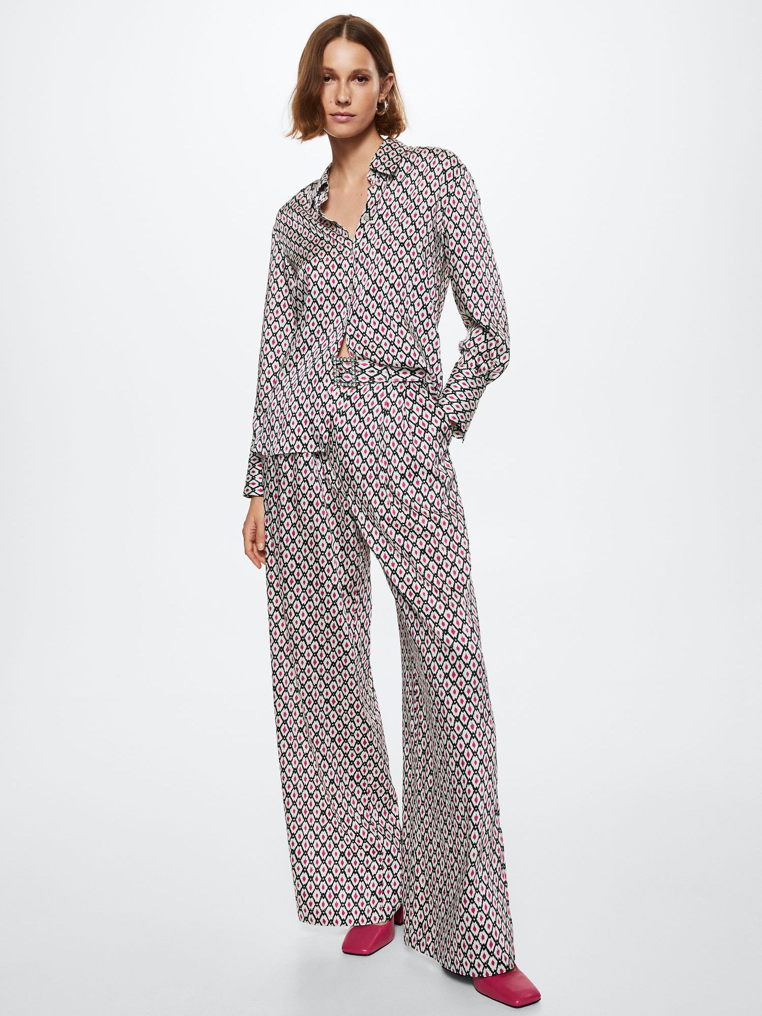 Mango Chun Geometric Trousers, White at John Lewis & Partners