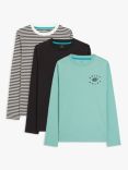 John Lewis Kids' Stripe/Plain/Graphic Long Sleeve Jersey Tops, Pack of 3, Blue/Multi