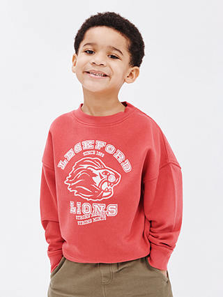 John Lewis Kids' Leckford Lions Graphic Sweatshirt, Red