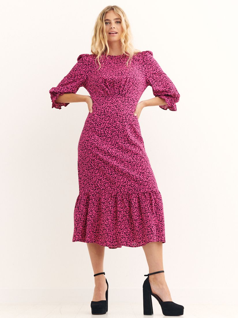 Nobody's Child Selena Isobel Leaf Midi Dress, Pink at John Lewis & Partners