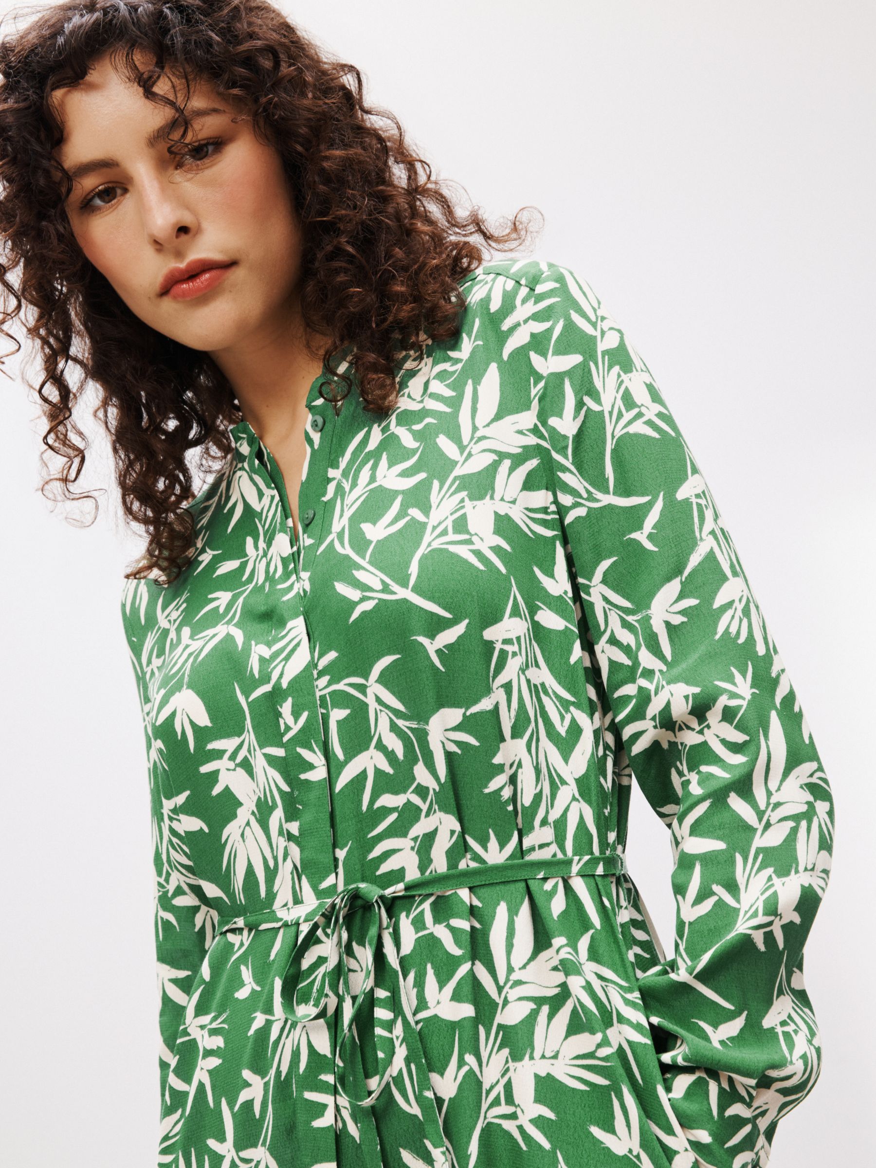 John Lewis Bamboo Print Midi Dress, Green/Multi