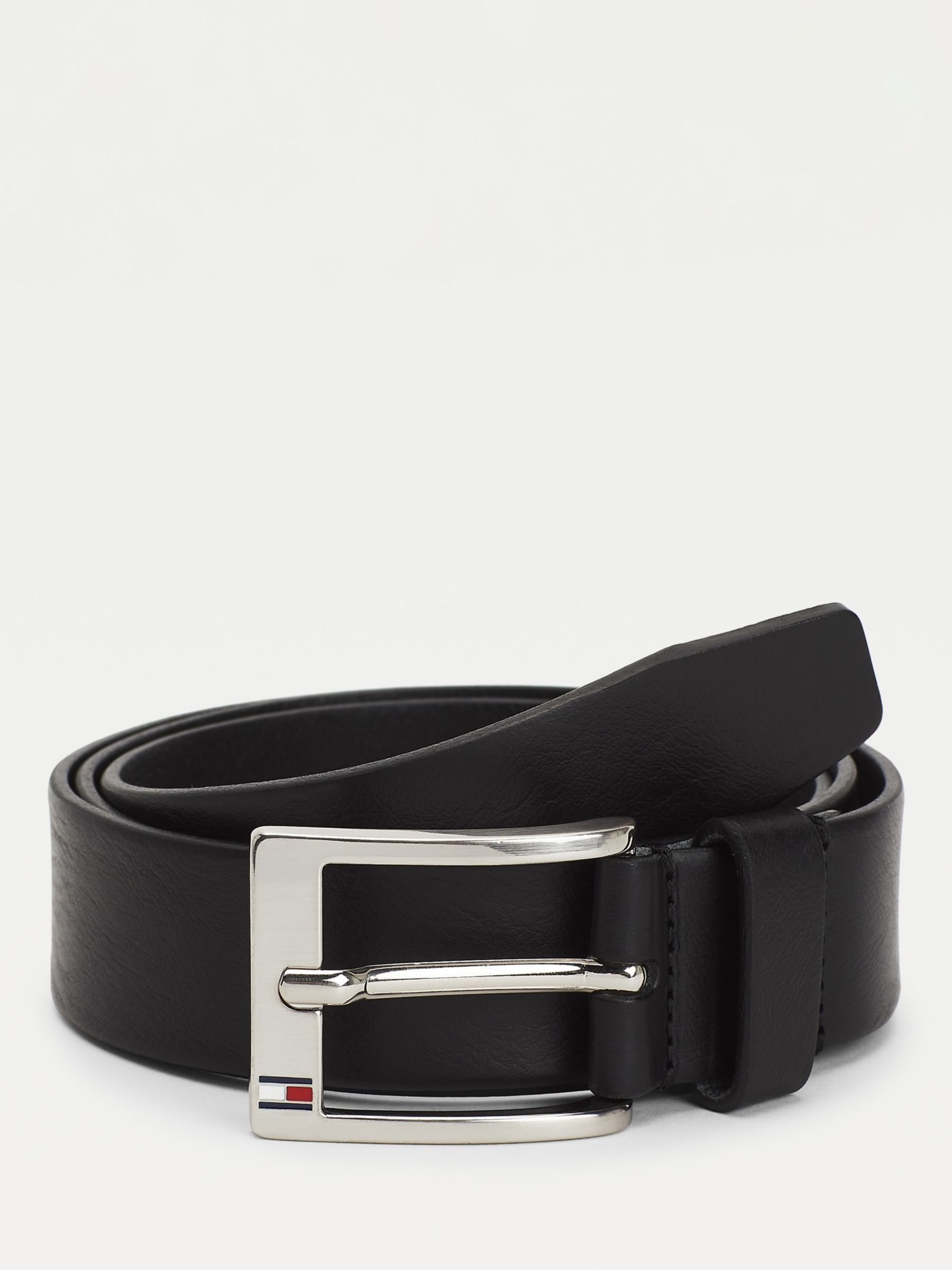 Tommy Hilfiger Leather Belt, Black at John Lewis & Partners