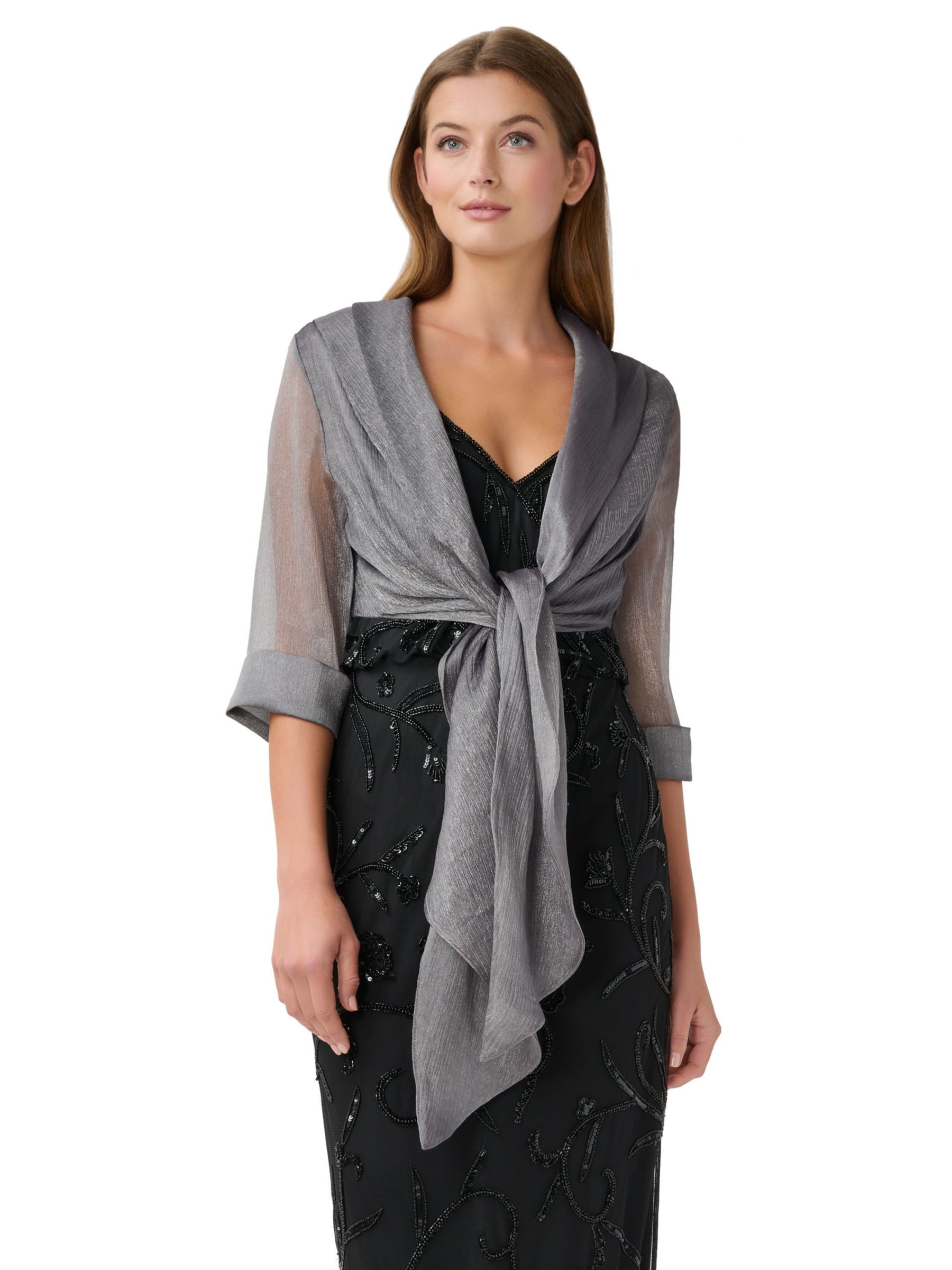 Adrianna Papell Metallic Crinkle Organza Wrap, Silver