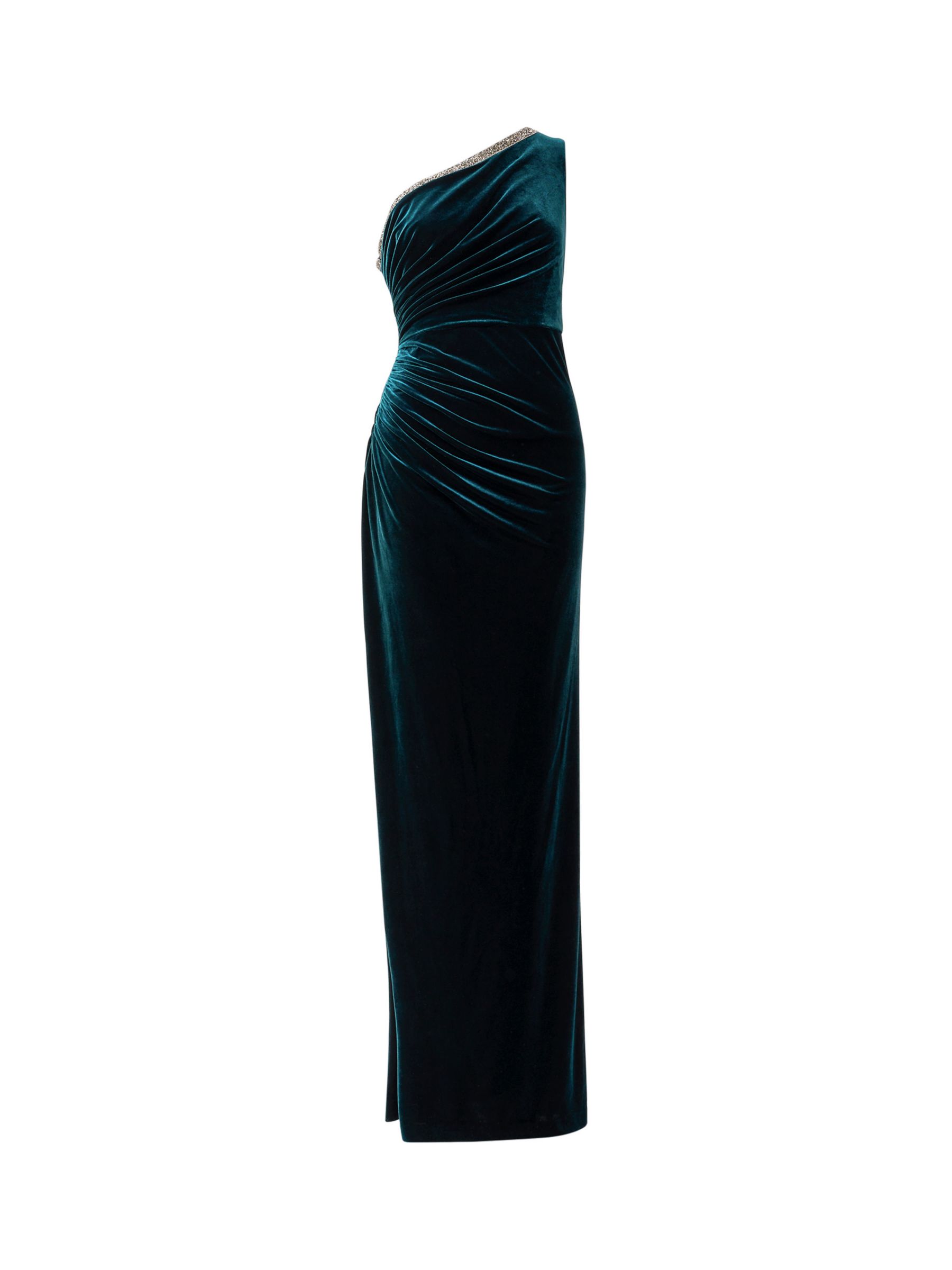 Buy Adrianna Papell Velvet Ruched One Shoulder Maxi Dress, Hunter Online at johnlewis.com