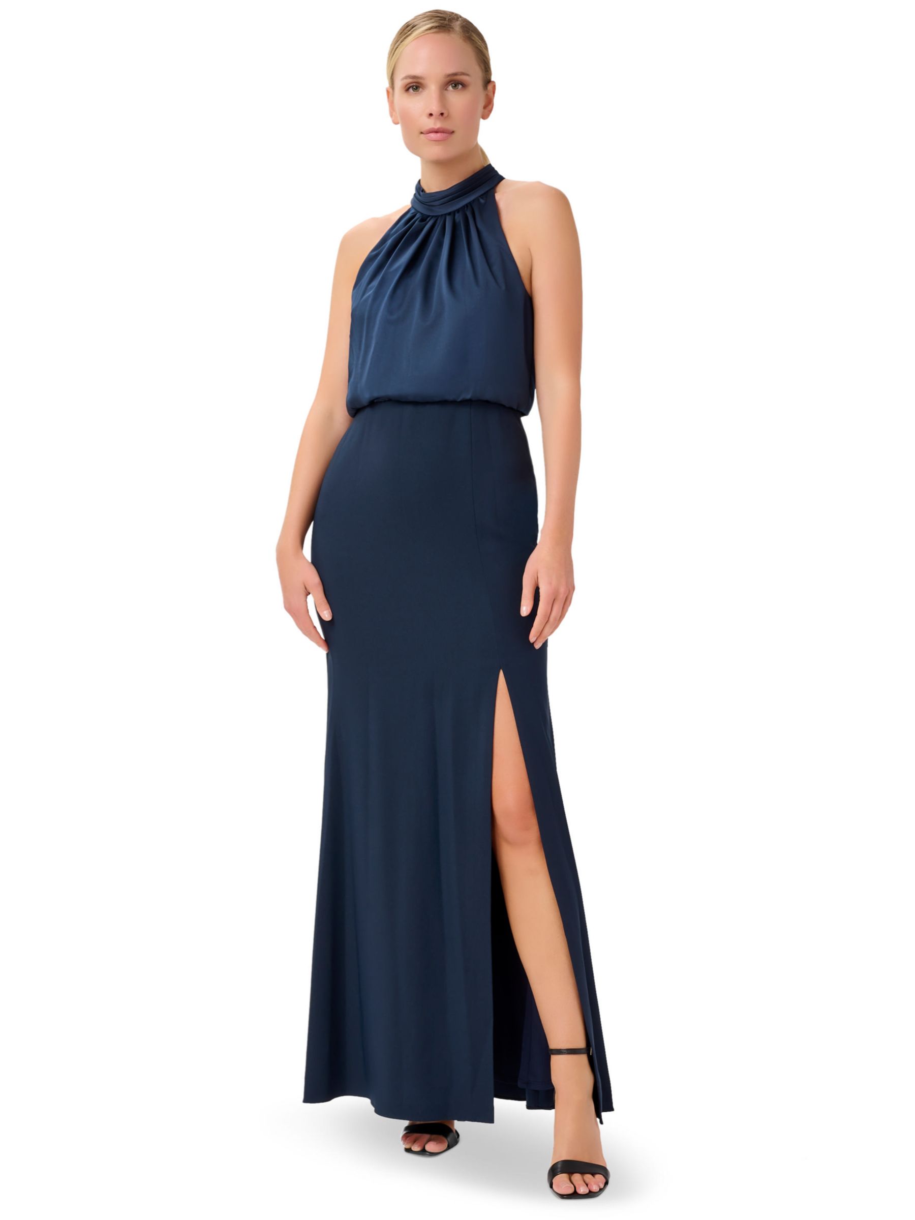 Adrianna Papell Satin Crepe Maxi Dress Dark Navy 6