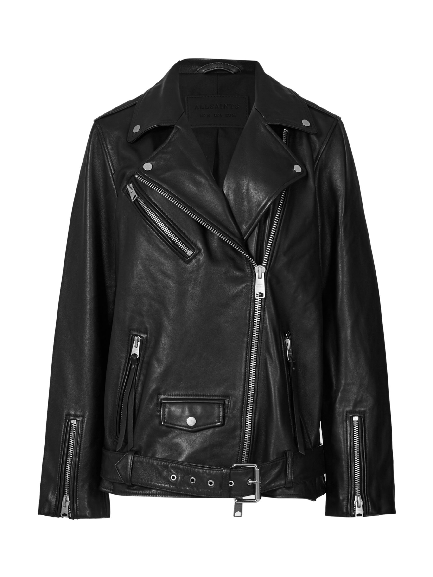 AllSaints Billie Leather Biker Jacket, Black/Black Studs at John Lewis ...