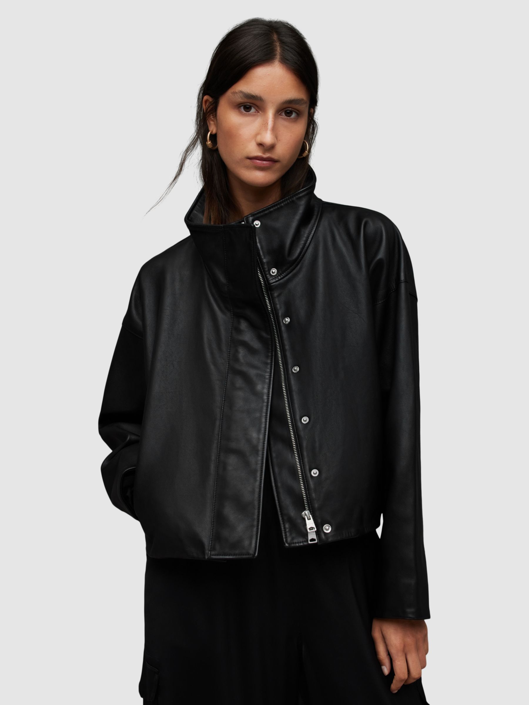 AllSaints Ryder Leather Jacket, Black at John Lewis & Partners