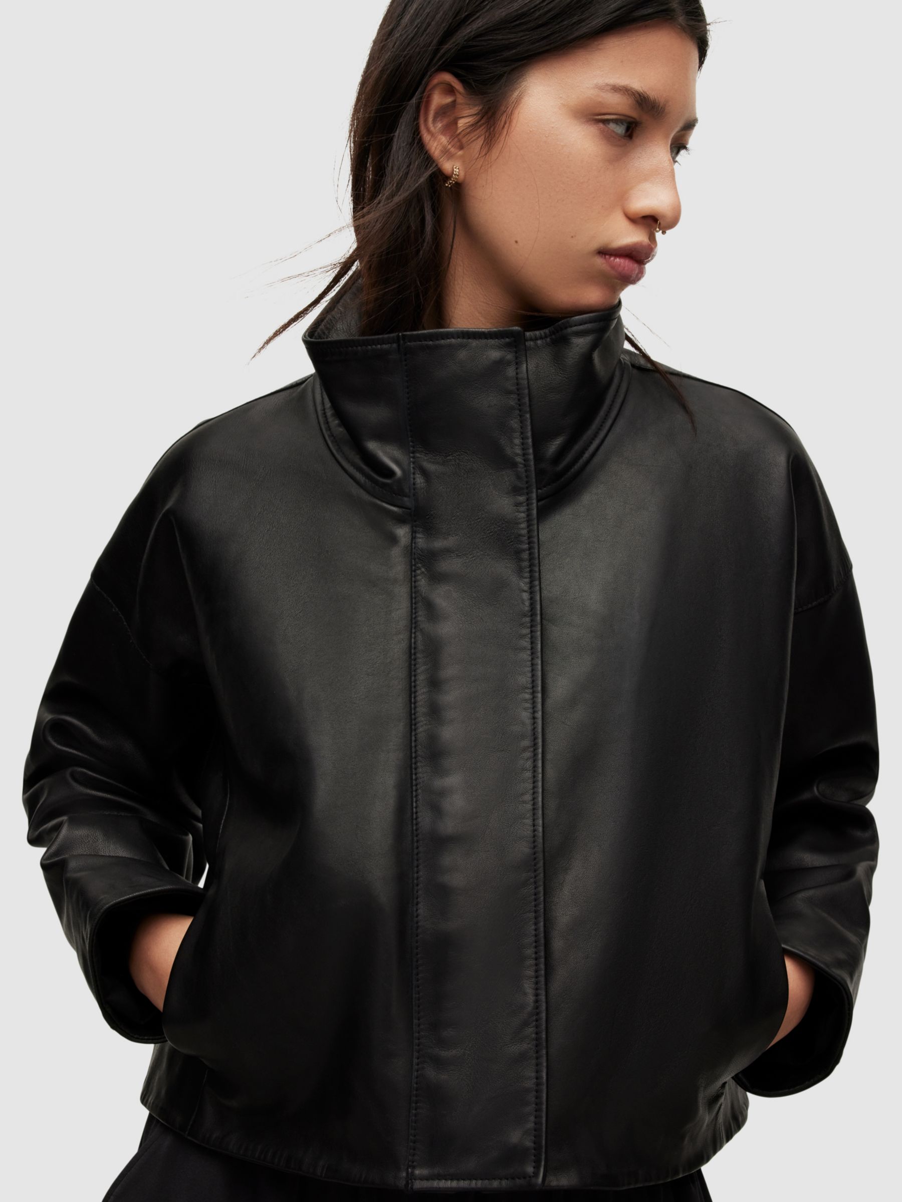 Buy AllSaints Ryder Leather Jacket, Black Online at johnlewis.com