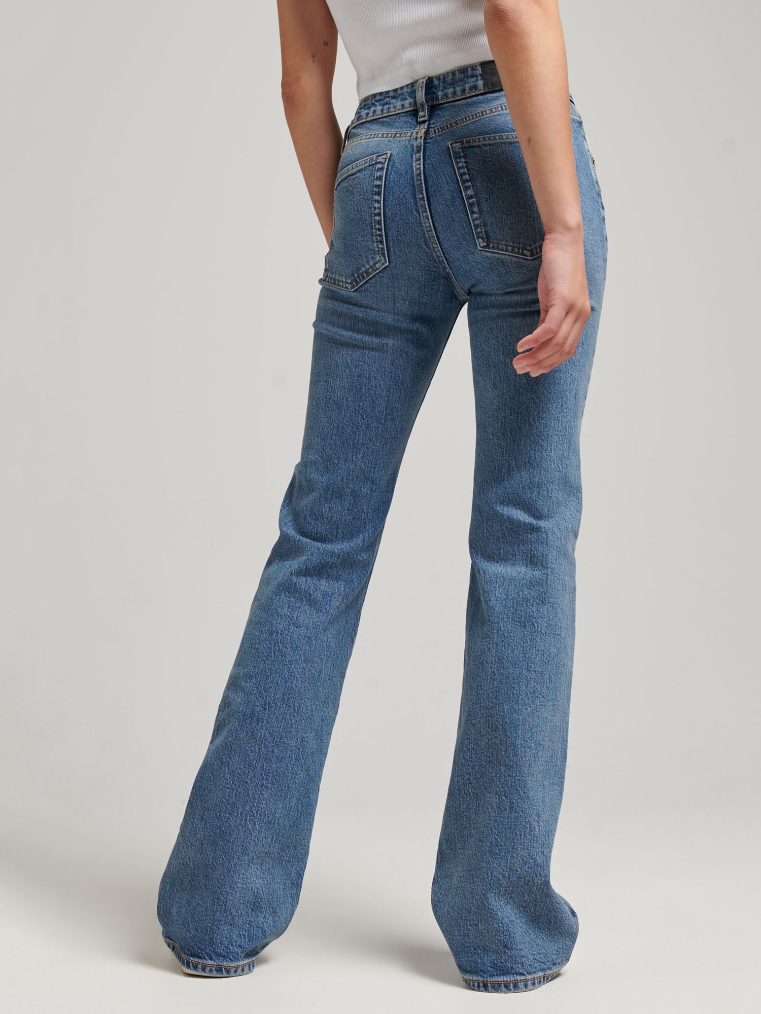 Superdry Mid Rise Slim Flare Jeans, Dark Indigo Aged at John Lewis &  Partners