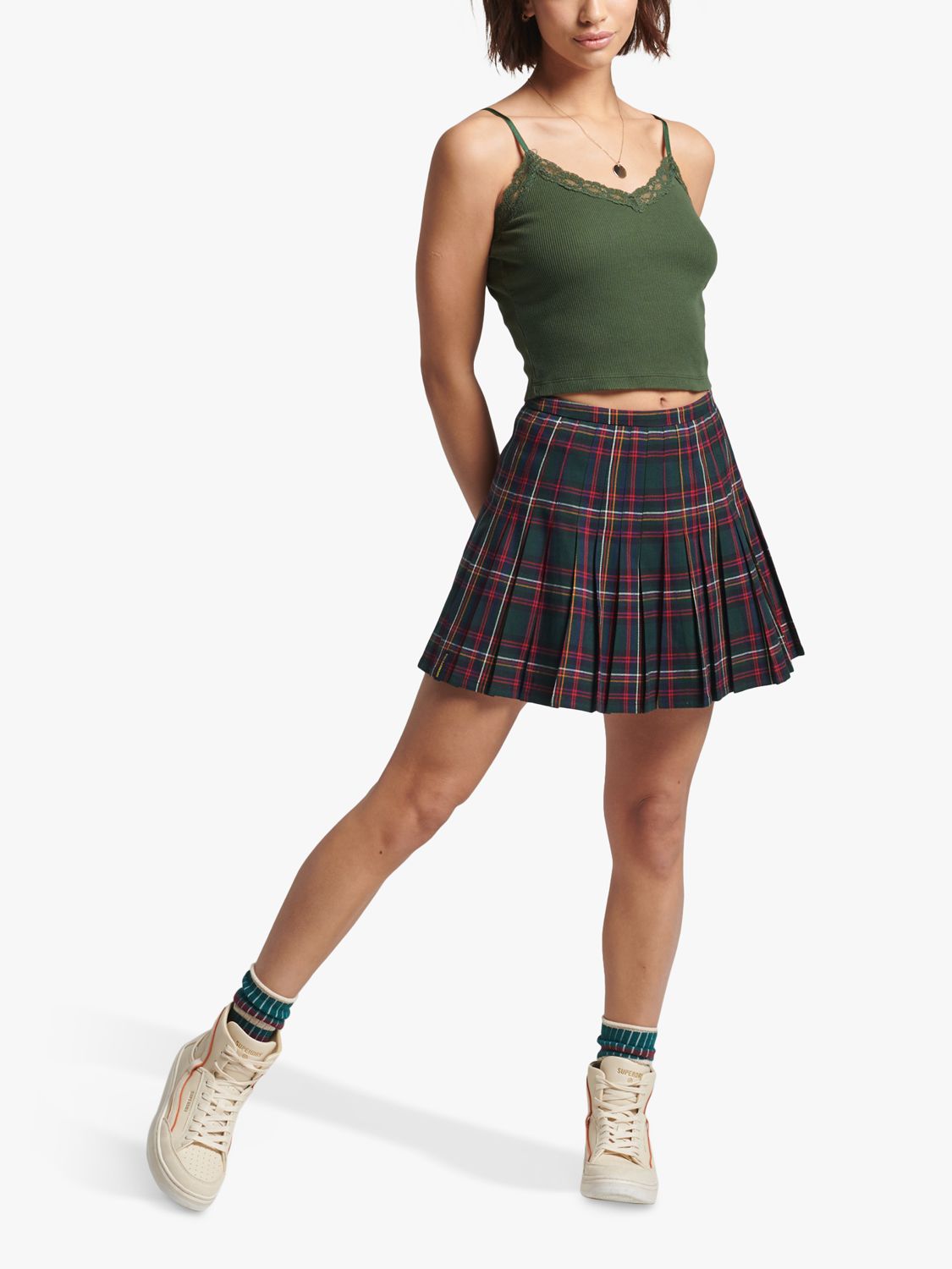 Buy Superdry Check Mini Skirt, Green Check Online at johnlewis.com
