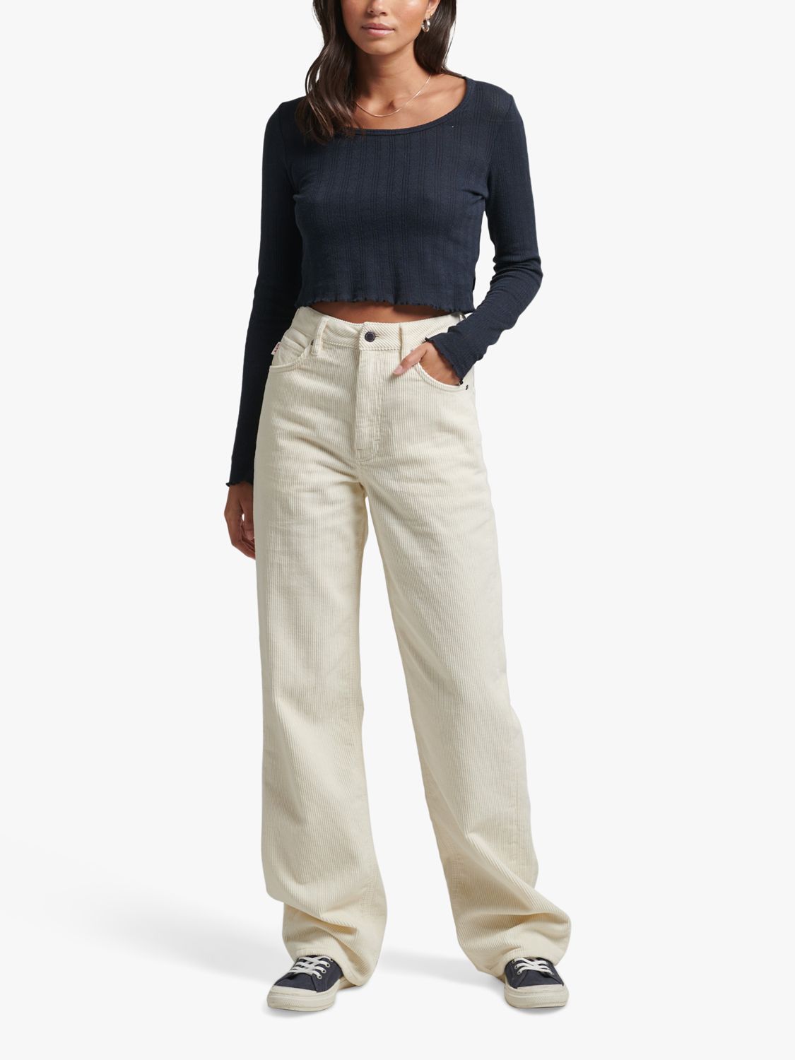 Superdry Vintage Wide Leg Cord Trousers, Riff White at John Lewis ...