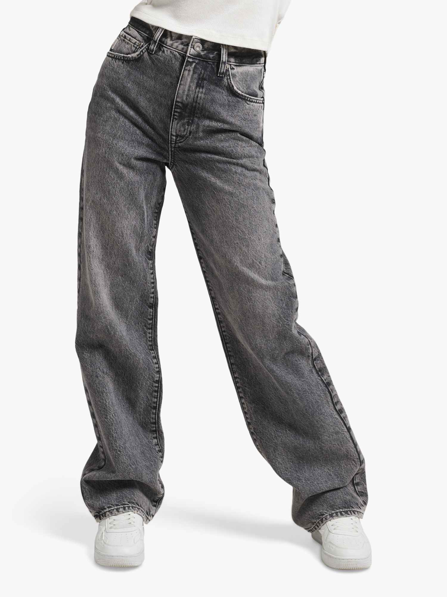 Superdry Organic Cotton Vintage Wide Leg Jeans, Lenox Grey, W26/L30