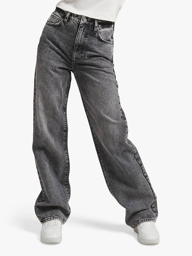 Superdry Organic Cotton Vintage Wide Leg Jeans, Lenox Grey