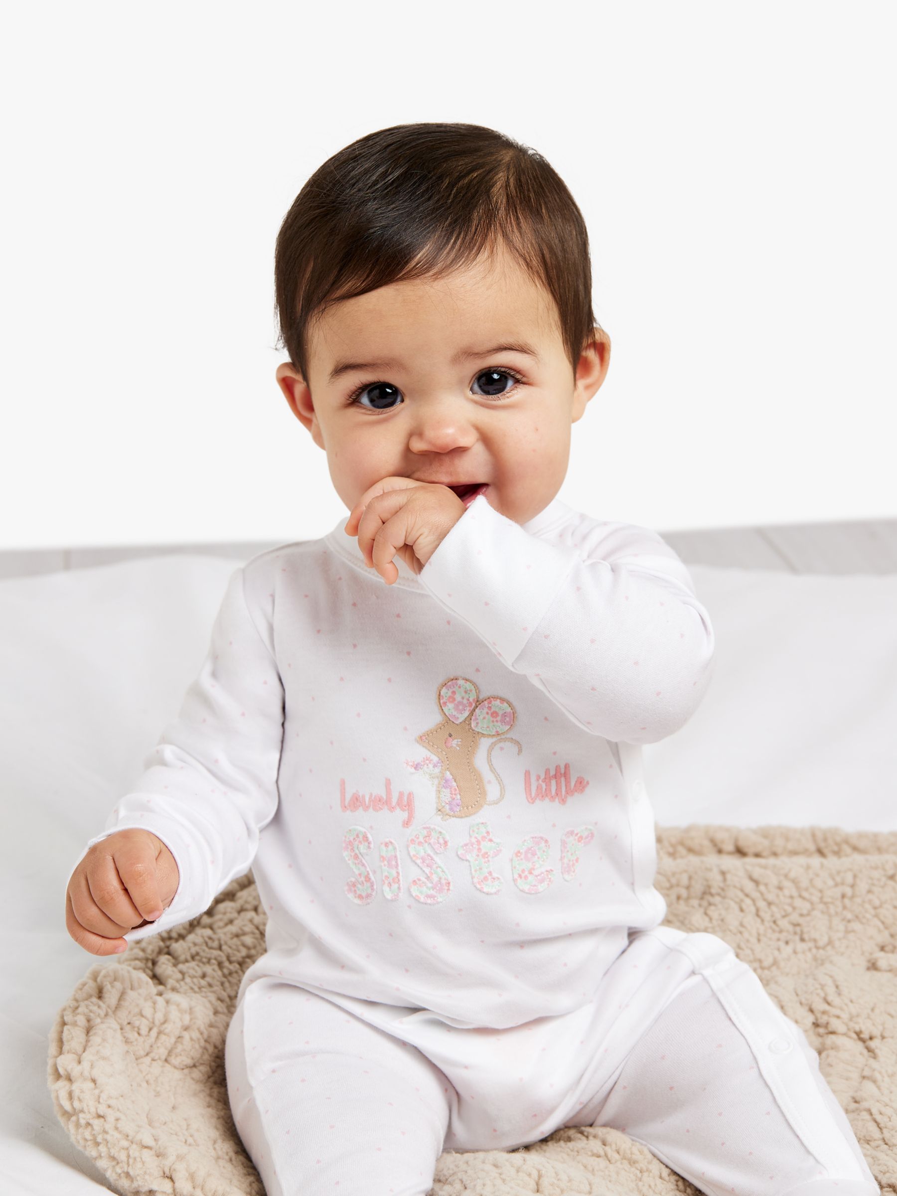 Buy Mini Cuddles Baby Lovely Little Sister Sleepsuit, White Online at johnlewis.com