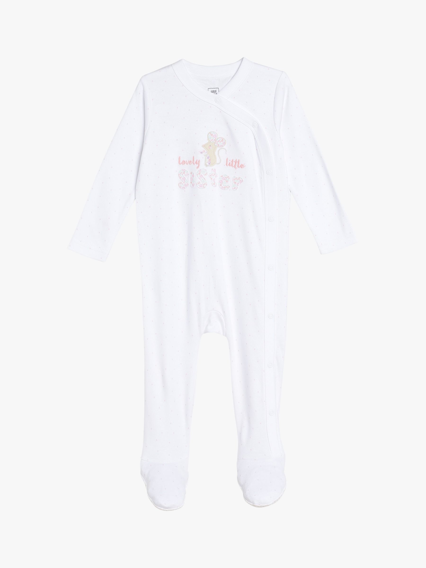 Mini Cuddles Baby Lovely Little Sister Sleepsuit, White, Newborn