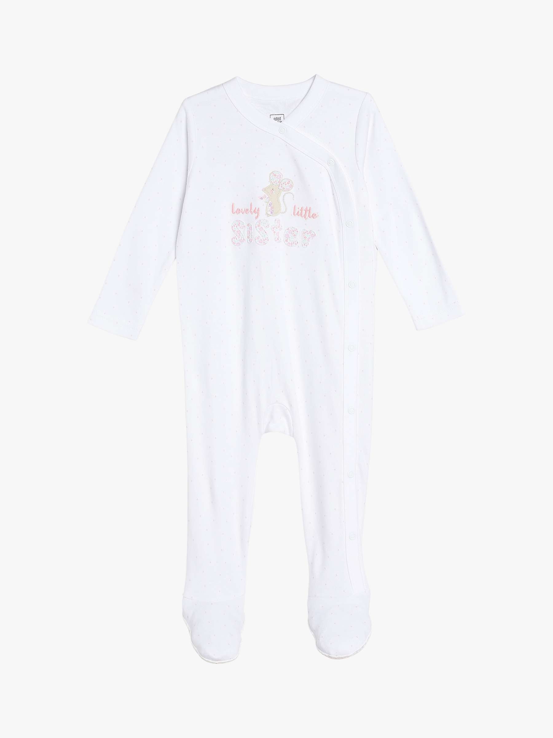 Buy Mini Cuddles Baby Lovely Little Sister Sleepsuit, White Online at johnlewis.com