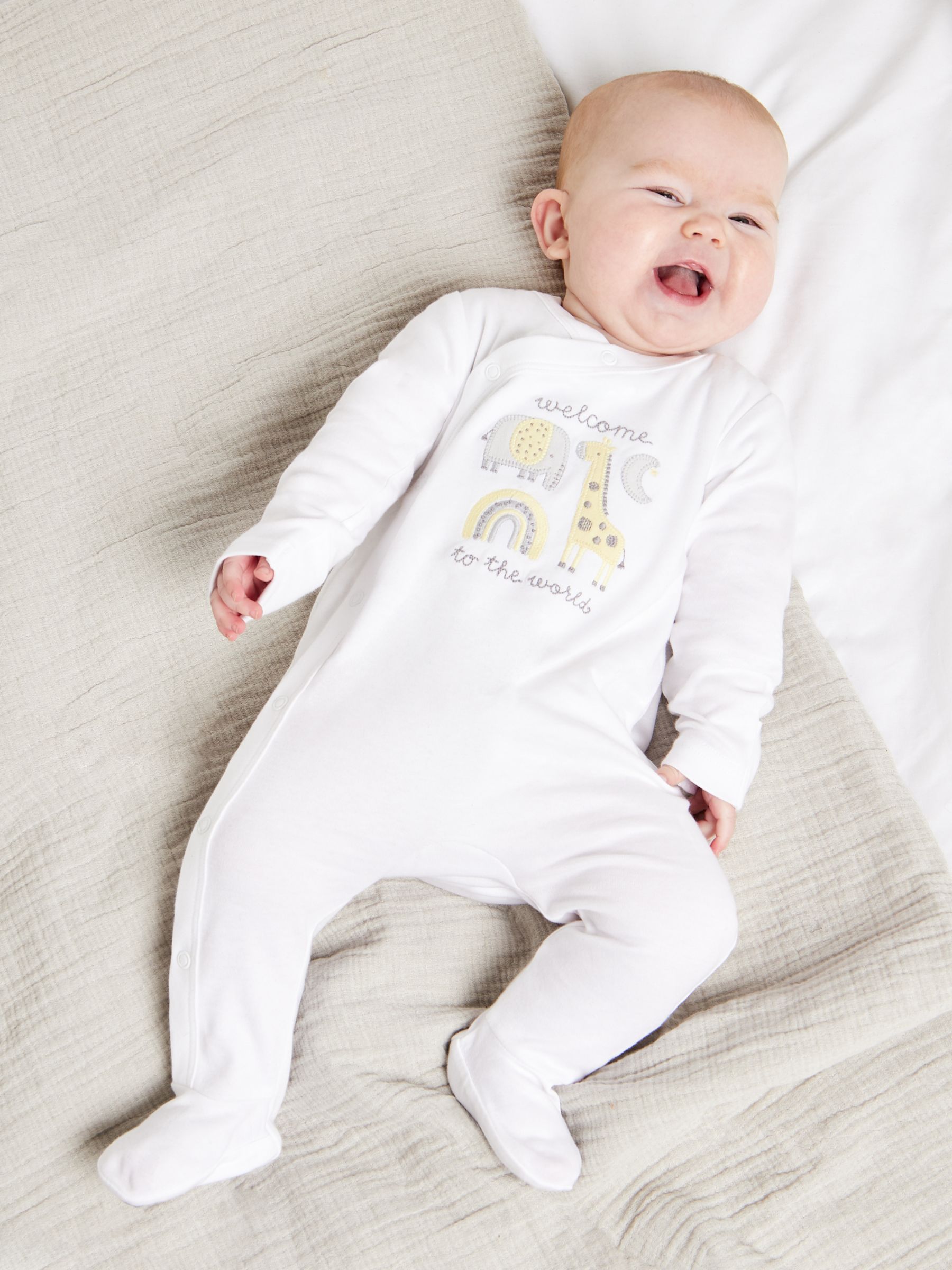 Buy Mini Cuddles Baby Welcome to the World Sleepsuit, White Online at johnlewis.com