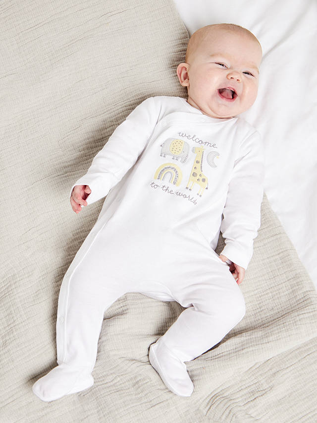 Mini Cuddles Baby Welcome to the World Sleepsuit, White