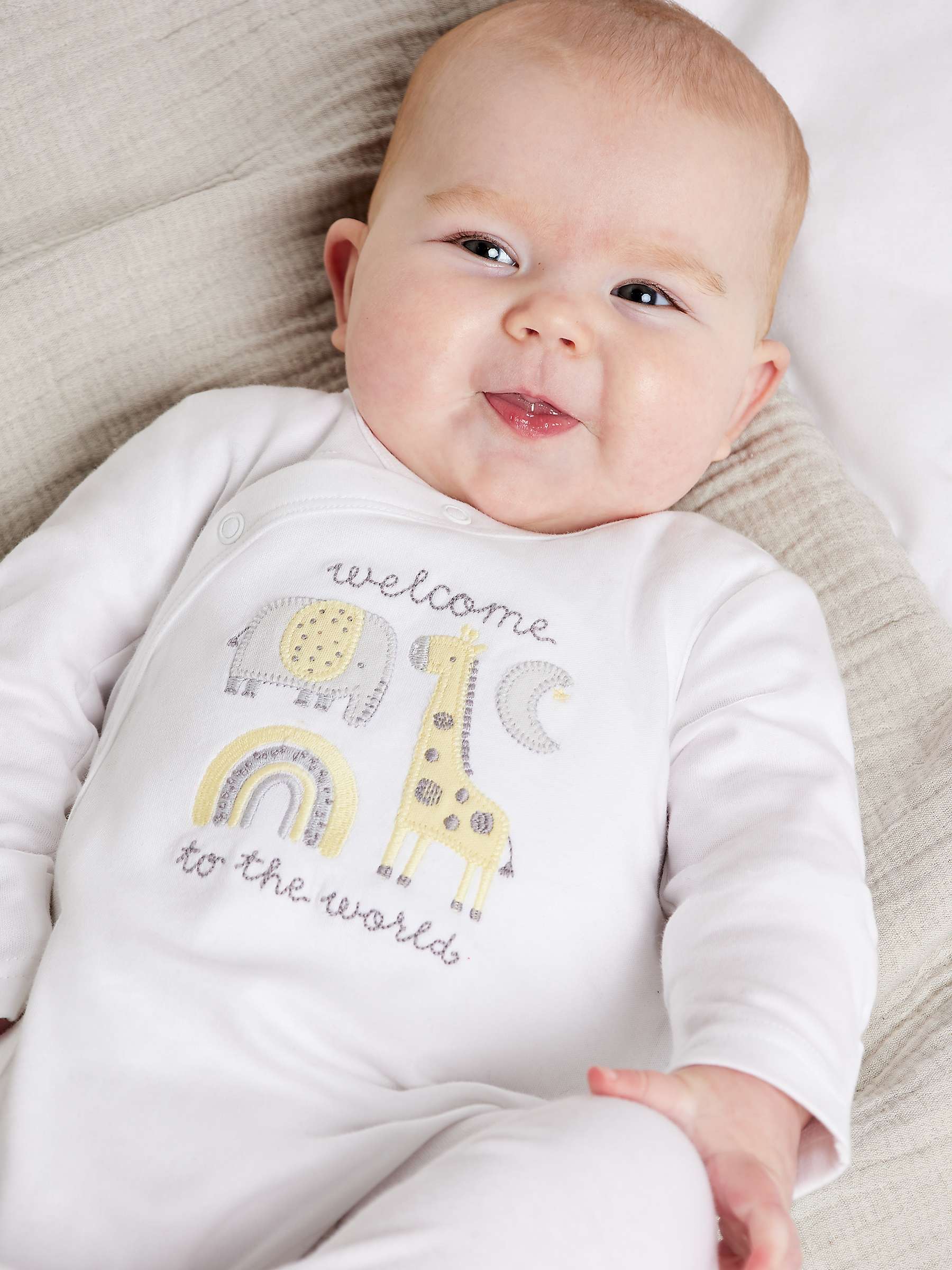 Buy Mini Cuddles Baby Welcome to the World Sleepsuit, White Online at johnlewis.com