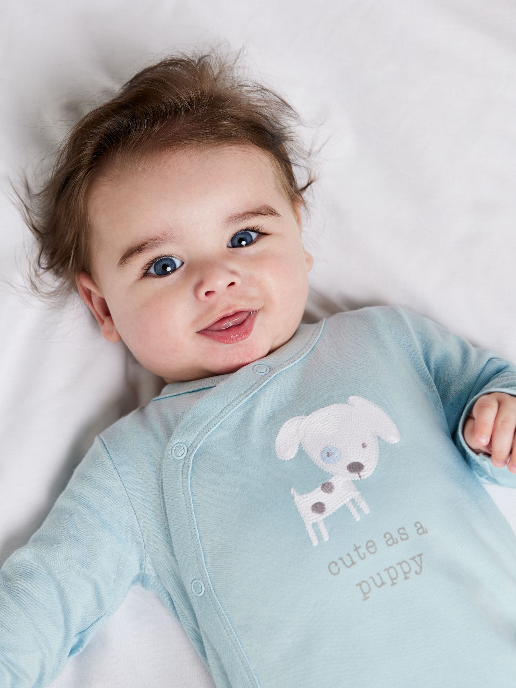 Buy Mini Cuddles Baby Cute as a Puppy Sleepsuit, Blue Puppy Online at johnlewis.com