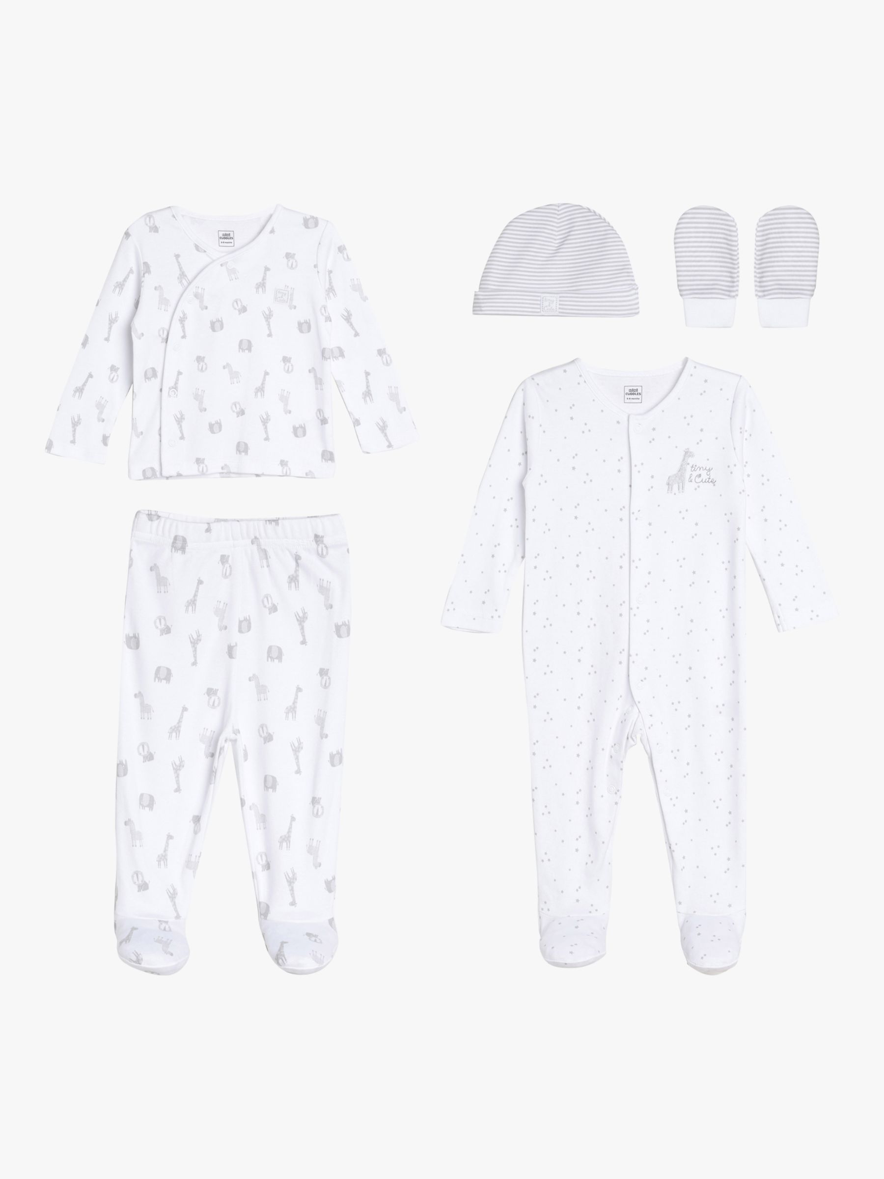 Buy Mini Cuddles Baby Tiny & Cute Sleepsuits, Hat & Gloves Set, White/Grey Online at johnlewis.com