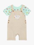 Mini Cuddles Baby Bear Dungaree & T-Shirt Set, Turqoise/Beige