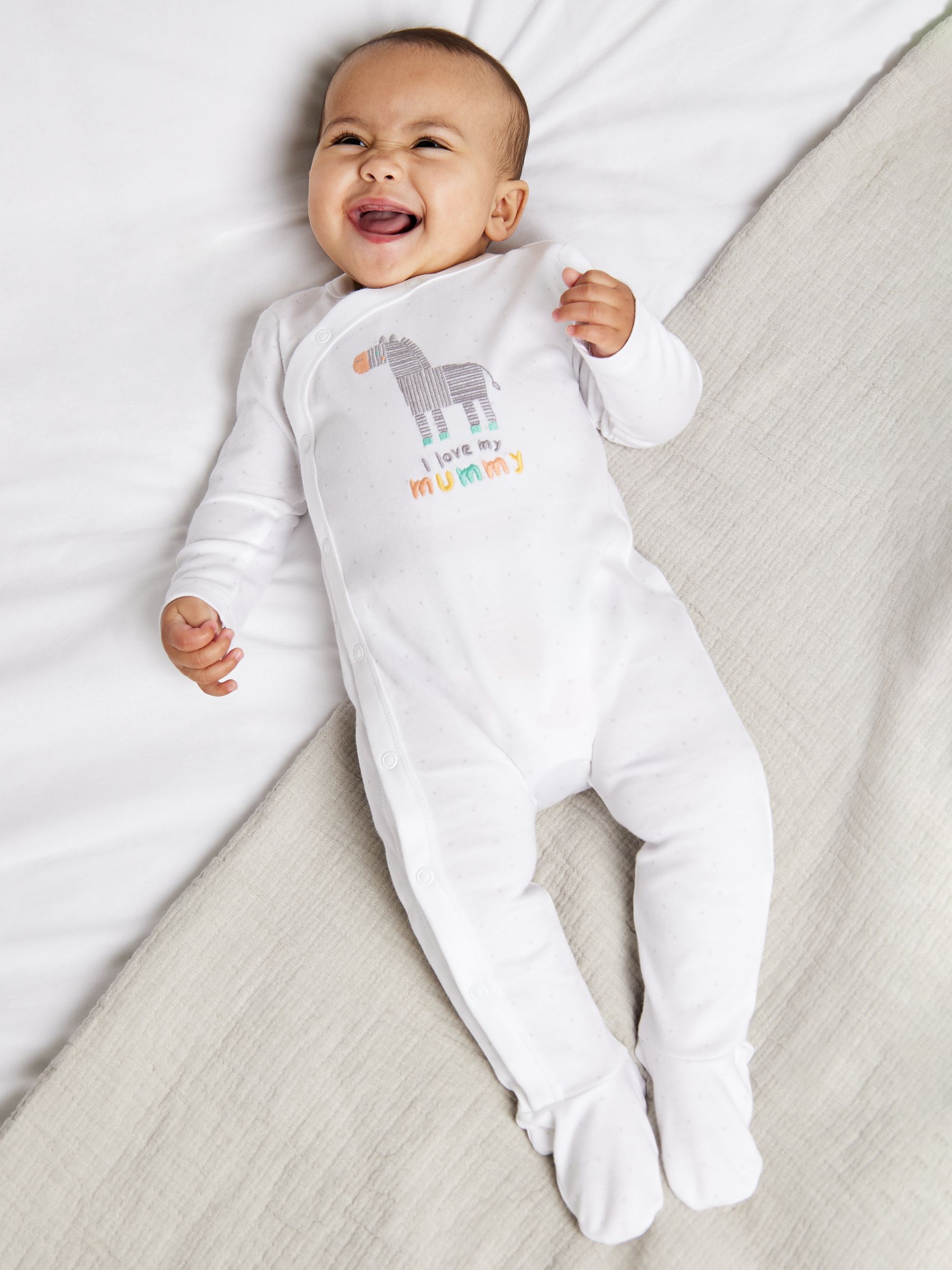 Mini Cuddles Baby Zebra Sleepsuit, White, Newborn