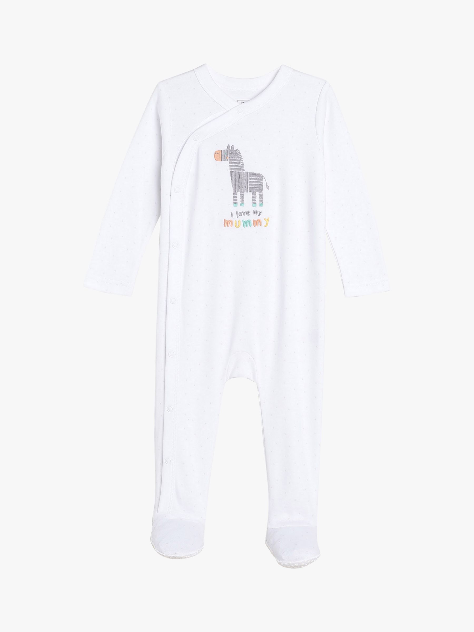 Mini Cuddles Baby Zebra Sleepsuit, White, Newborn