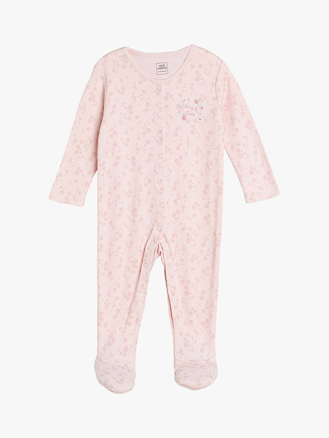 Mini Cuddles Baby Floral Applique Sleepsuits, Hat & Gloves Set, White/Pink