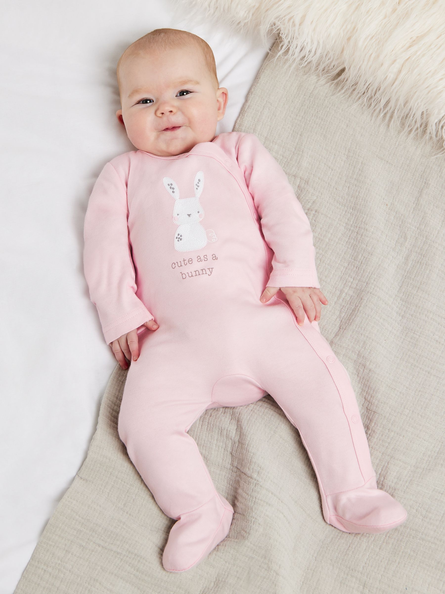 Mini Cuddles Baby Bunny Sleepsuit, Pink Bunny, Newborn