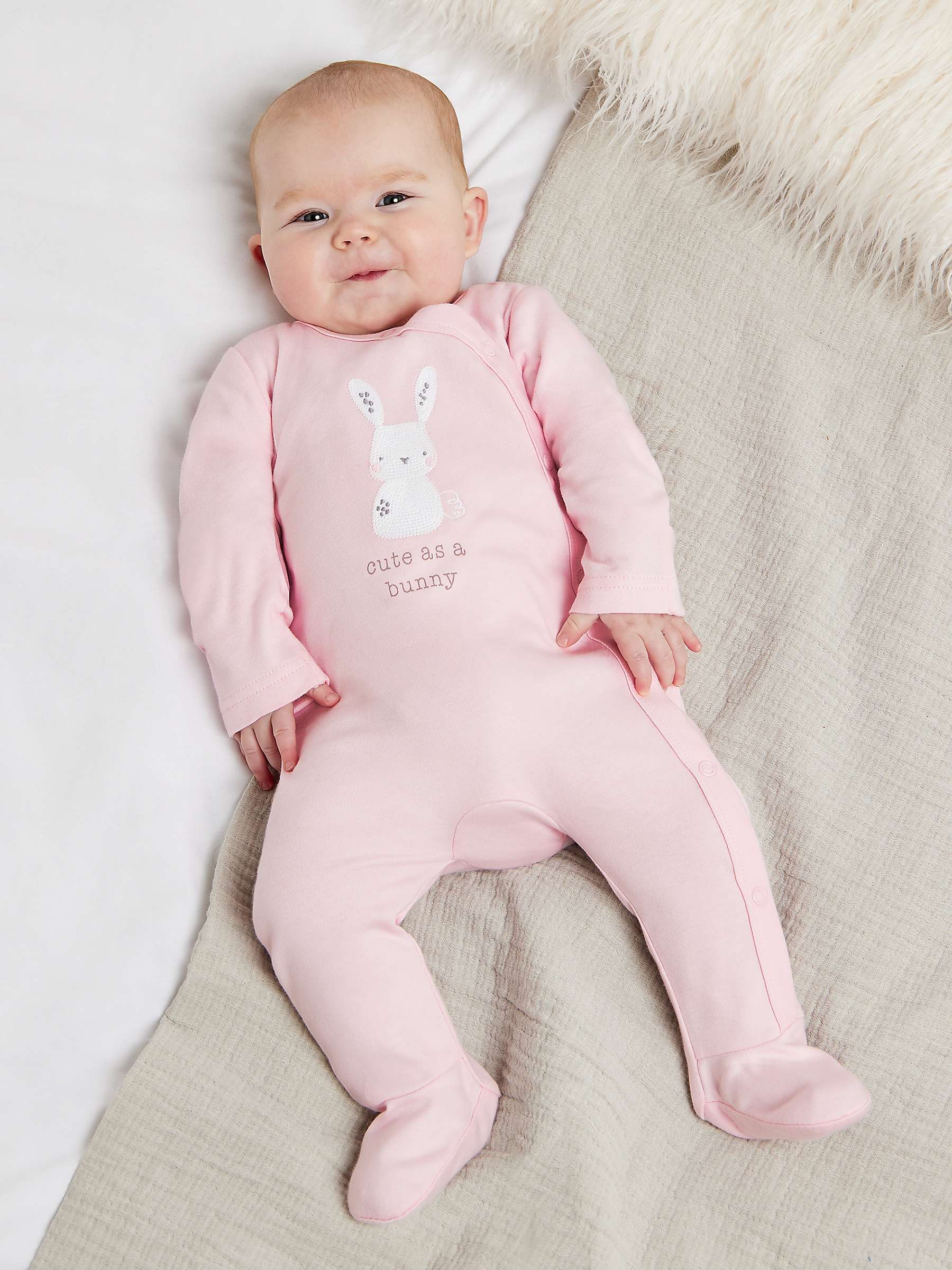 Buy Mini Cuddles Baby Bunny Sleepsuit, Pink Bunny Online at johnlewis.com