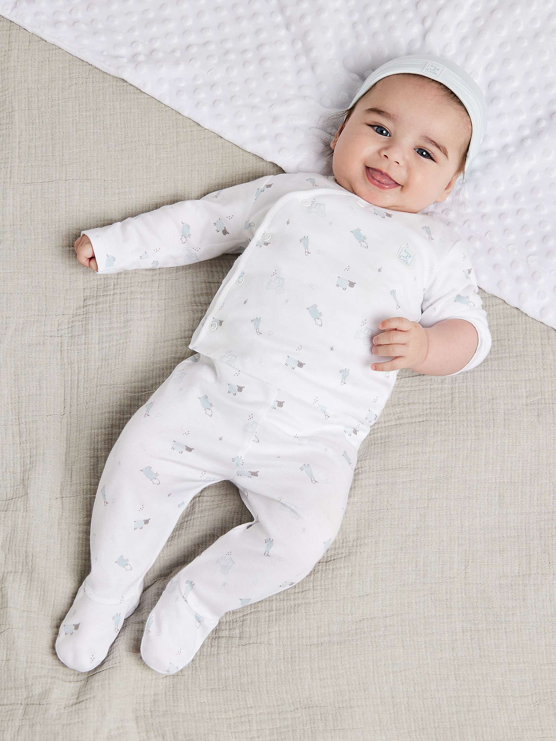 Buy Mini Cuddles Baby Applique Sleepsuits, Hat & Gloves Set, White/Blue Online at johnlewis.com