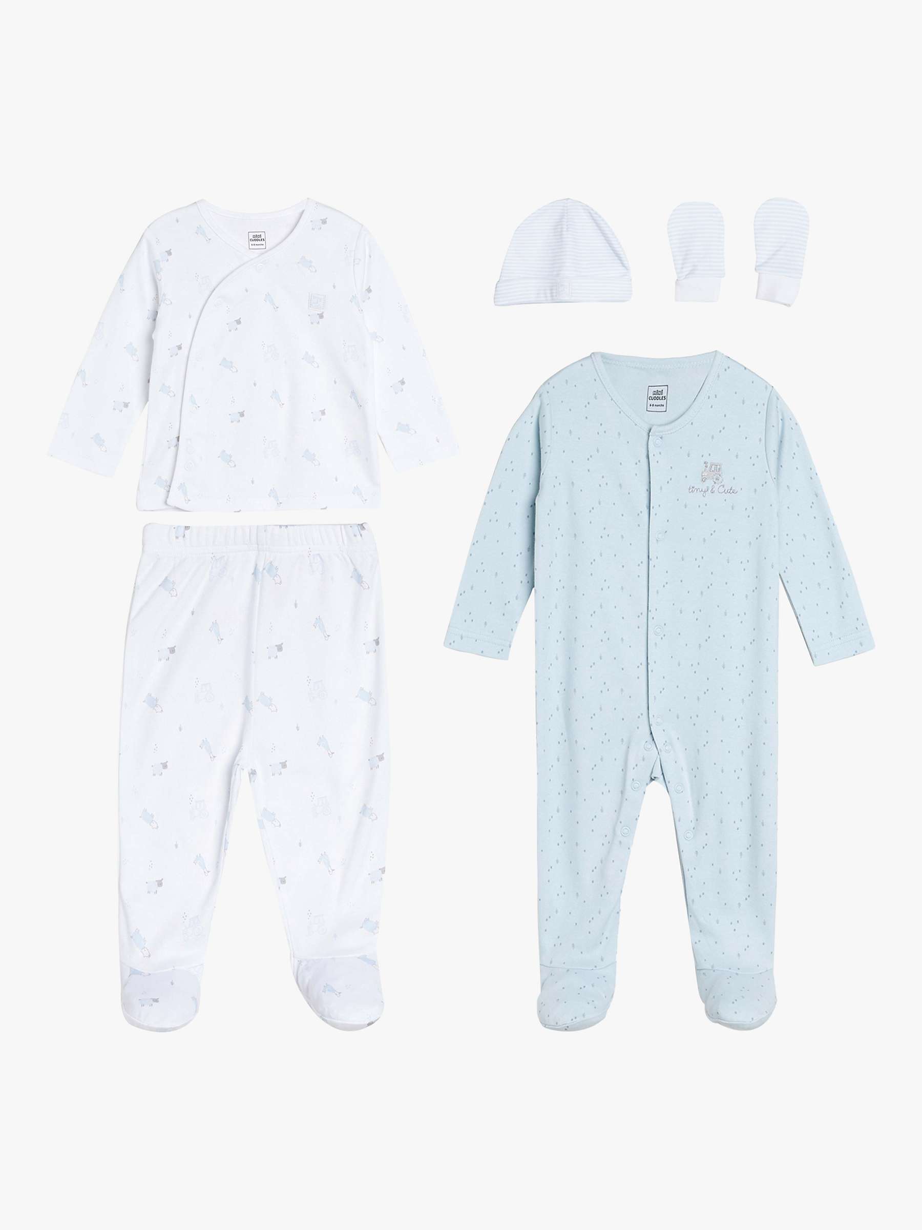 Buy Mini Cuddles Baby Applique Sleepsuits, Hat & Gloves Set, White/Blue Online at johnlewis.com