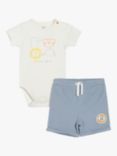 Mini Cuddles Baby Little Ones Bodysuit & Shorts Set, White/Navy Stripe