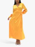 Never Fully Dressed Plain Satin Wrap Maxi Dress, Yellow