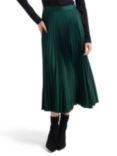 Forever New Ester Satin Pleated Midi Skirt, Dark Green