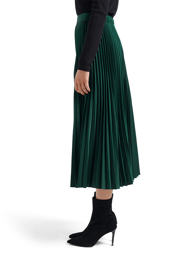 Forever New Ester Satin Pleated Midi Skirt, Dark Green, 6