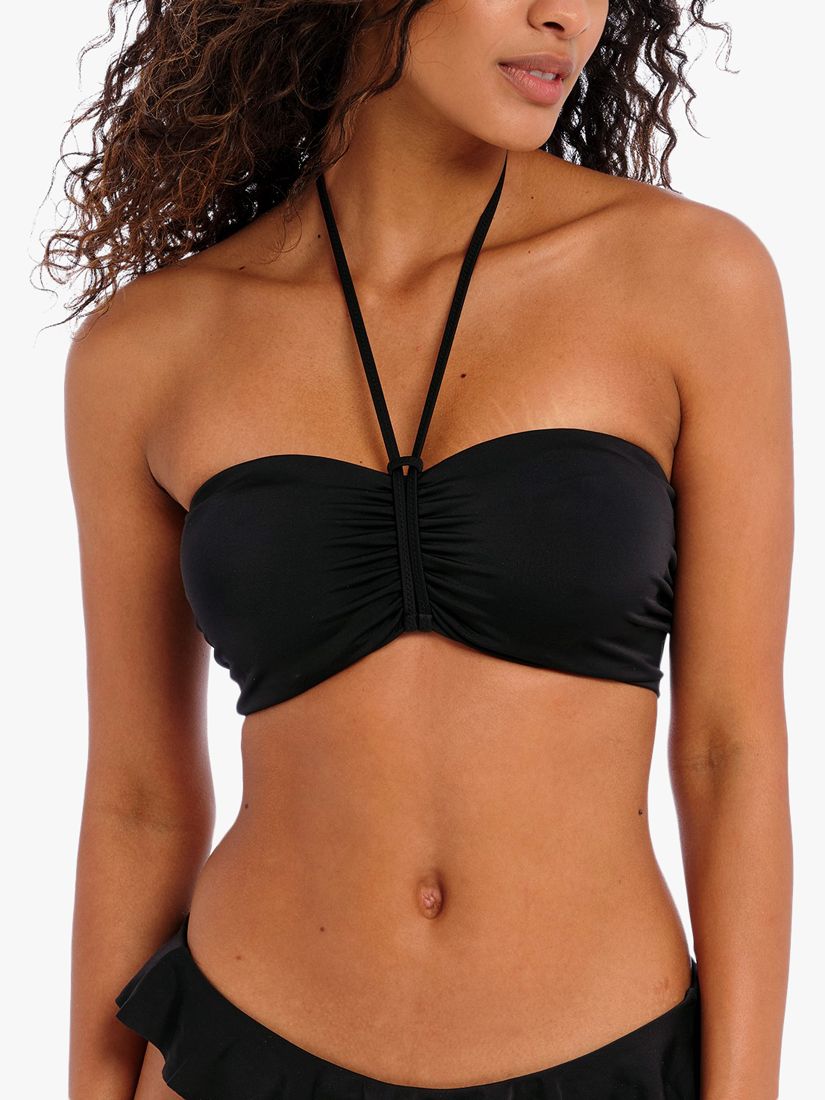 Freya Jewel Cove Plain Underwired Bandeau Bikini Top, Black, 32DD