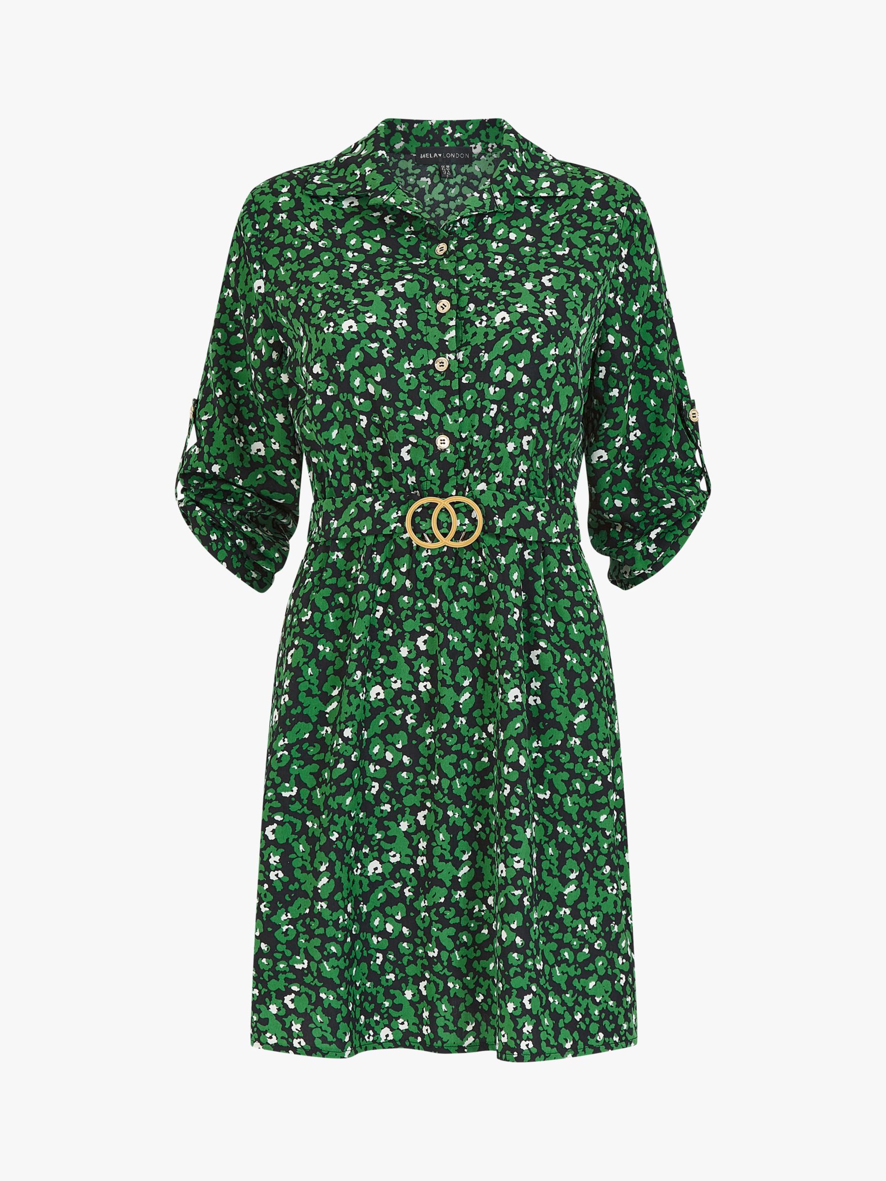 Mela London Animal Print Belted Mini Shirt Dress, Green at John Lewis &  Partners