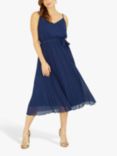 Mela London Strappy Pleated Skirt Midi Dress, Navy