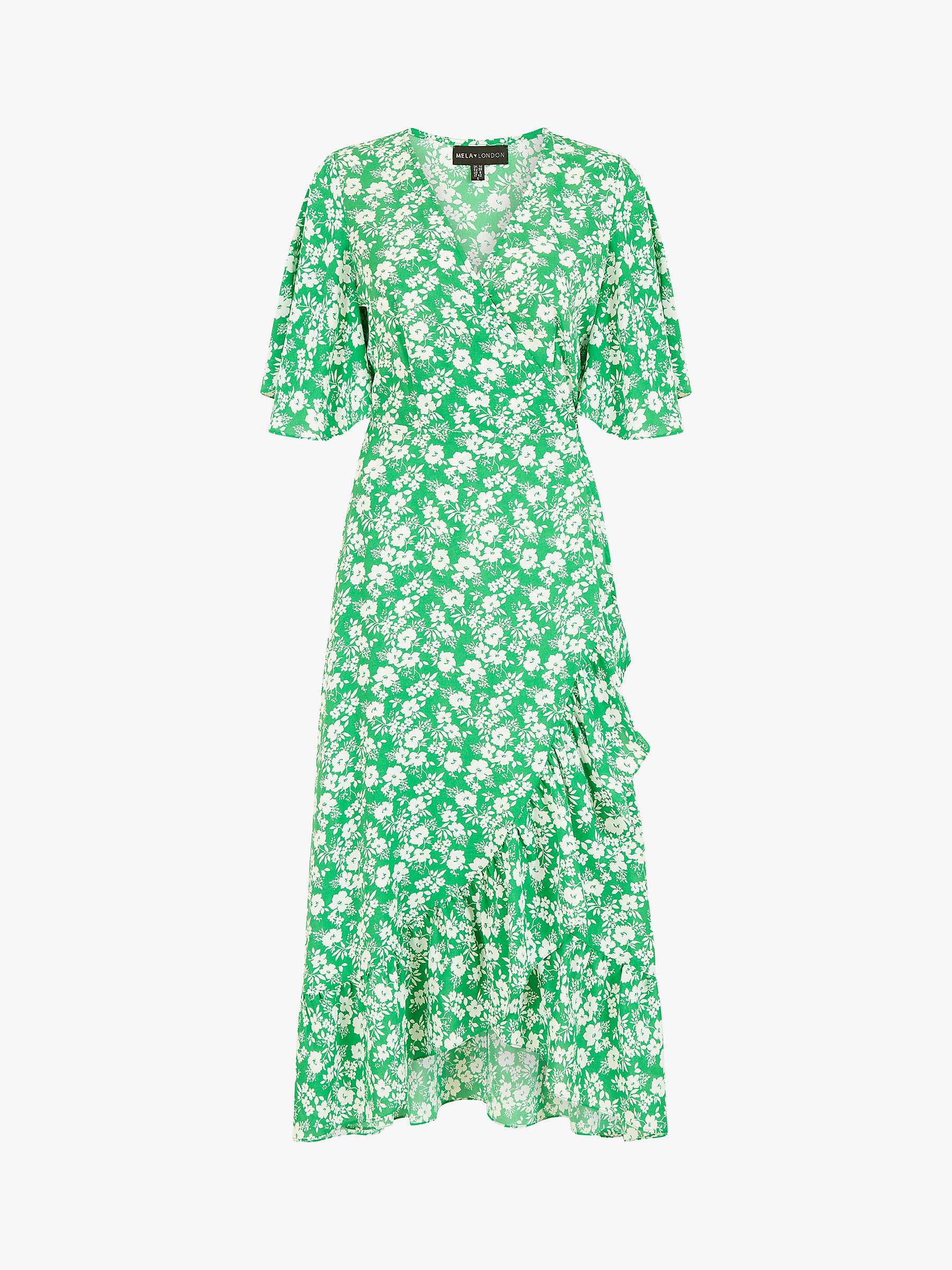 Mela London Ditsy Daisy Wrap Effect Frill Midi Dress, Green/Multi at ...