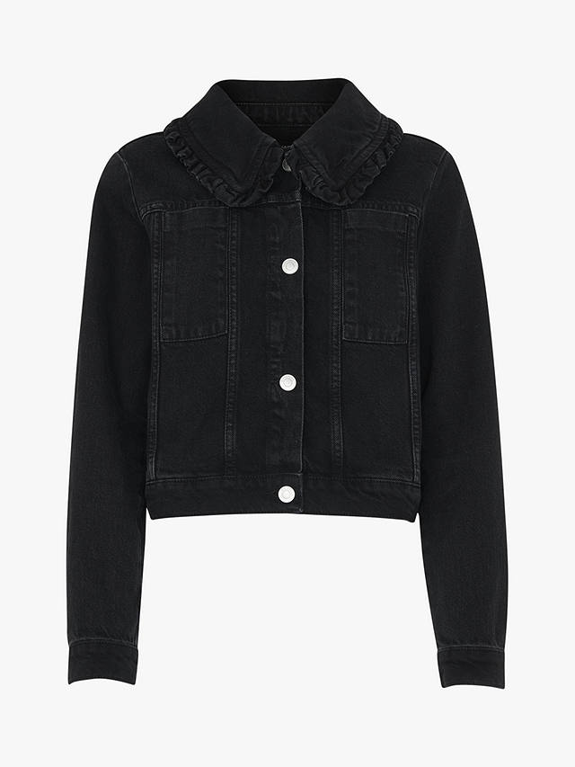 Whistles Frill Collar Detail Denim Jacket, Black at John Lewis & Partners