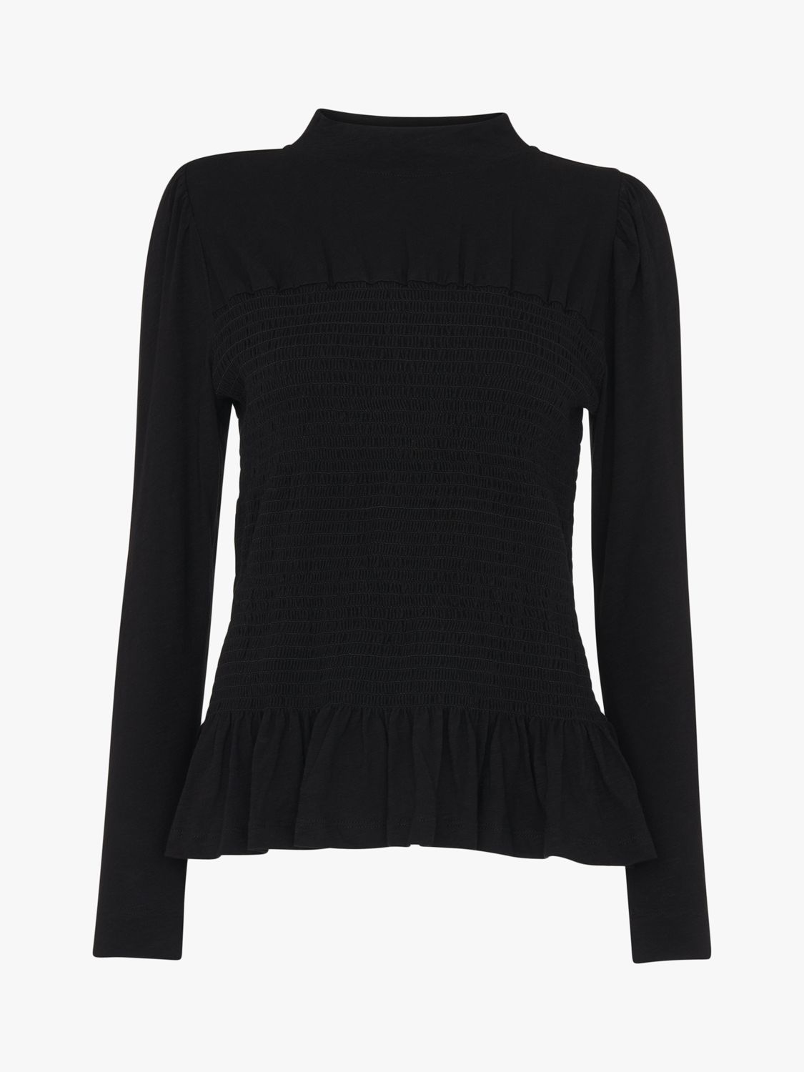 Whistles Shirred High Neck Top, Black at John Lewis & Partners