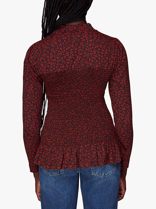 Whistles Pansy Dot Shirred Top, Red/Multi
