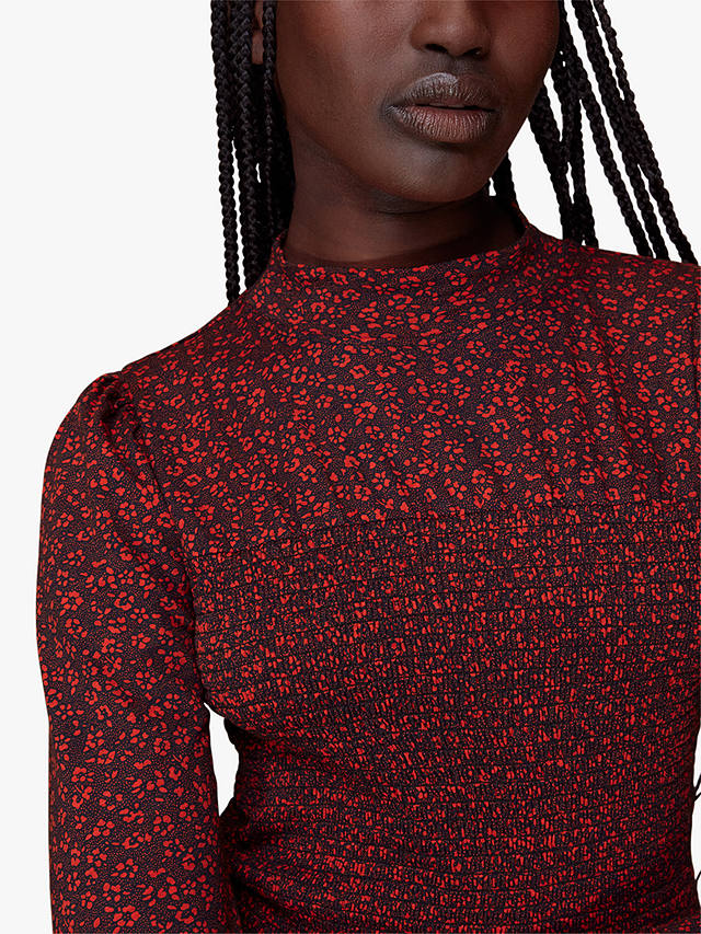 Whistles Pansy Dot Shirred Top, Red/Multi